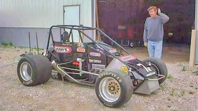 Dennis looking over Tom Briggs sprint car before loading up for the little 500 at Anderson Speedway in Indiana
